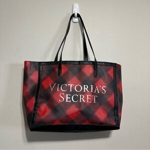 Victoria's Secret Red and Black Plaid Carry All Tote NWOT